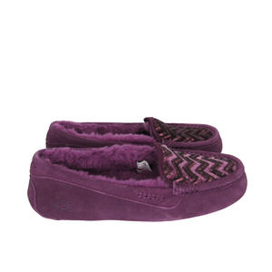 UGG WOMEN'S ANSLEY CHEVRON SEQUIN MOCCASIN SLIPPERS IN PINOT NOIR SZ 9 US 40 EU